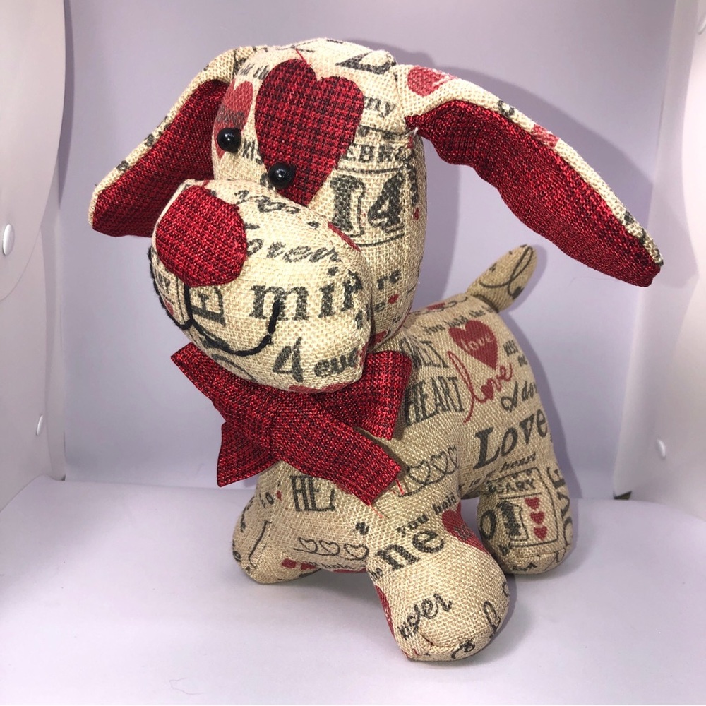 DAN DEE COLLECTORS CHOICE Tan Red SWEETHEART I LOVE YOU PUPPY DOG 11 INCHES TALL